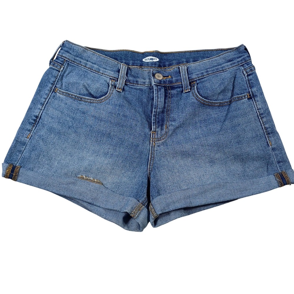 Old Navy Denim Shorts Women 6 Blue Cuffed Mid-Rise Stretch 1159
